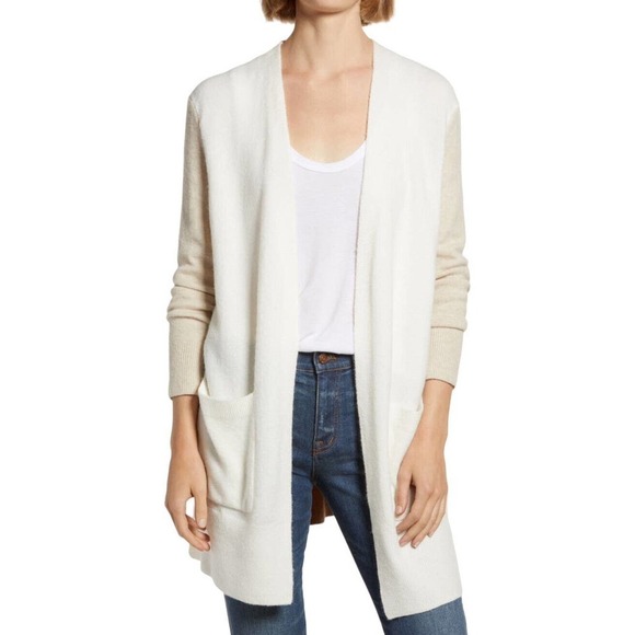MADEWELL Cardigan Sweater XS Kent Wool Alpaca Blend Colorblock Oversize Neutral - Picture 1 of 16